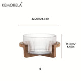Elegant Glass Bowl with Wooden Stand
