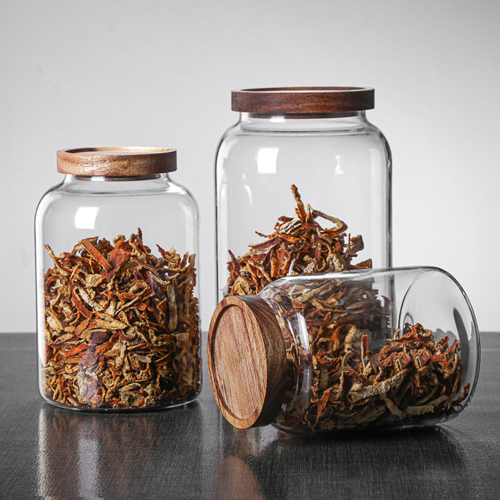 Borosilicate Glass Storage Jars with Wooden Lids