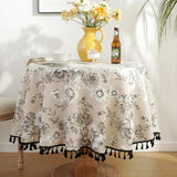 Peony Floral Round Tablecloth with Tassels