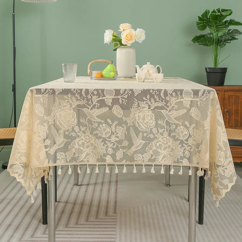 Toalha de mesa retangular de renda, decoração e acessórios, toalha de mesa simples com borla, estilo nórdico, panos para casa