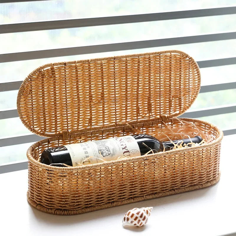 Cesta de armazenamento de imitação de rattan boêmio-caixa de armazenamento tecida, estrutura de talheres à prova de poeira, cesta de decoração para casa organizador de cozinha