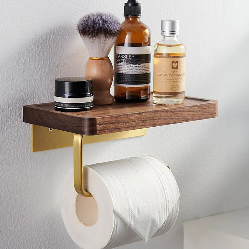 Brass & Wood Toilet Roll Holder