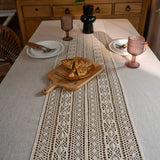Toalha de mesa boêmia artesanal de crochê poliéster linho patchwork retrô oco bege borla