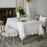 Toalha de mesa de algodão branco francês, renda bordada com babados, toalha de mesa rústica para casa, festa de feriado, natal