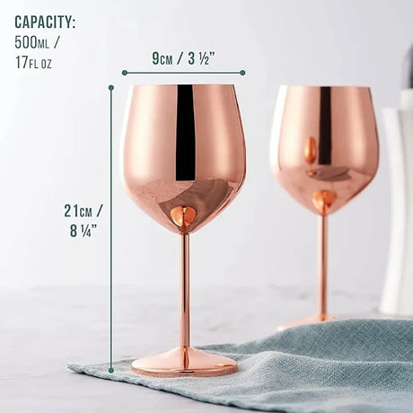Cálice de vidro de vinho de aço inoxidável 500ml 304 ouro rosa prata cor dourada, copo de metal durável para vinho tinto champanhe bar festa