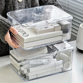 Caixa organizadora de armazenamento transparente acrílica - design de concha para casa, itens essenciais de escritório com organizadores de papelaria multiuso