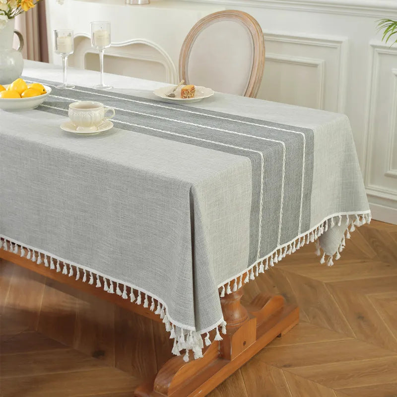 Elegant Linen Blend Tablecloth with Tassels