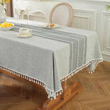 Elegant Linen Blend Tablecloth with Tassels