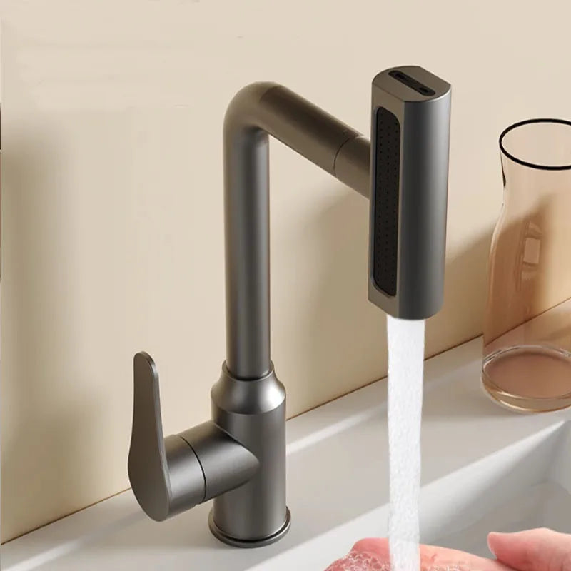 4 modo cinza torneira da bacia do banheiro rotação cachoeira preto fluxo pulverizador cabeça pia misturador escovado níquel torneira de água