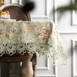 Table Cloth Green Lace Europe Luxury Embroidered Tablecloth Table Dining Table Cover Retro Pastoral Lace Fabric Hollow Home Mat