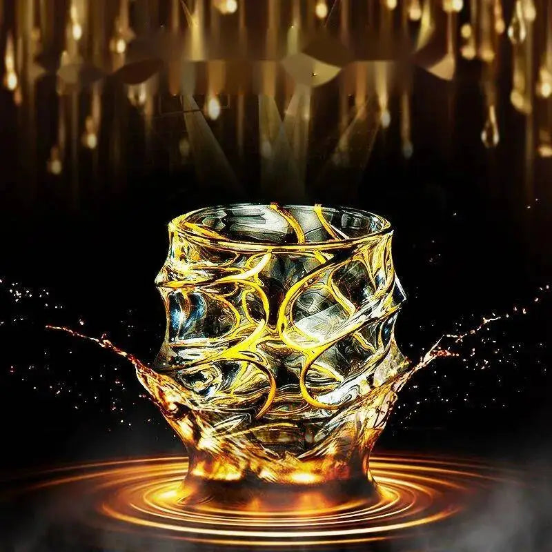 Copo de uísque de luxo com linha dourada, copos de cristal luxuosos pintados, brilhantes, multiuso, copo de vinho, cerveja, coquetel