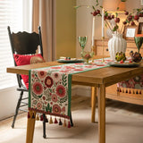 Corredor de mesa vintage estilo americano com tecido jacquard floral e borla para mesa de centro, sala de estar, decoração de casa, cauda de cama