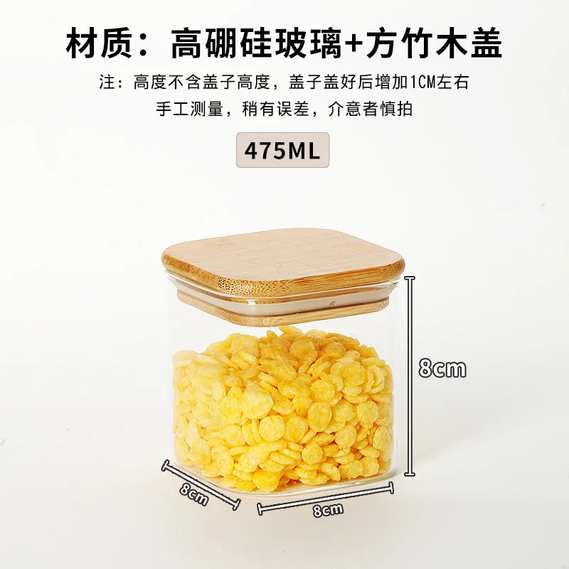 Square Glass Storage Jar with Bamboo Lid