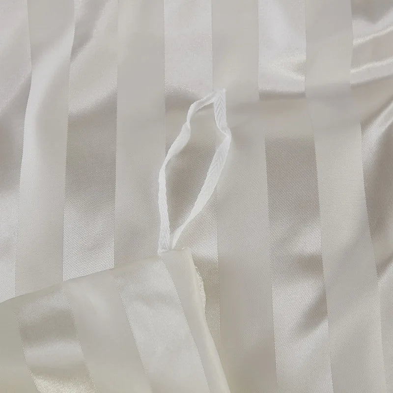 Cetim falso seda listrado conjunto de capa de edredão de alta qualidade sólido suave verão resfriamento consolador conjuntos adulto roupas de cama macias para casa