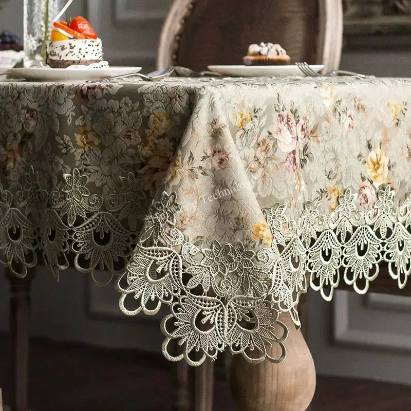 Table Cloth Green Lace Europe Luxury Embroidered Tablecloth Table Dining Table Cover Retro Pastoral Lace Fabric Hollow Home Mat