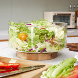 Nordic Glass Fruit & Salad Bowl with Wooden Base