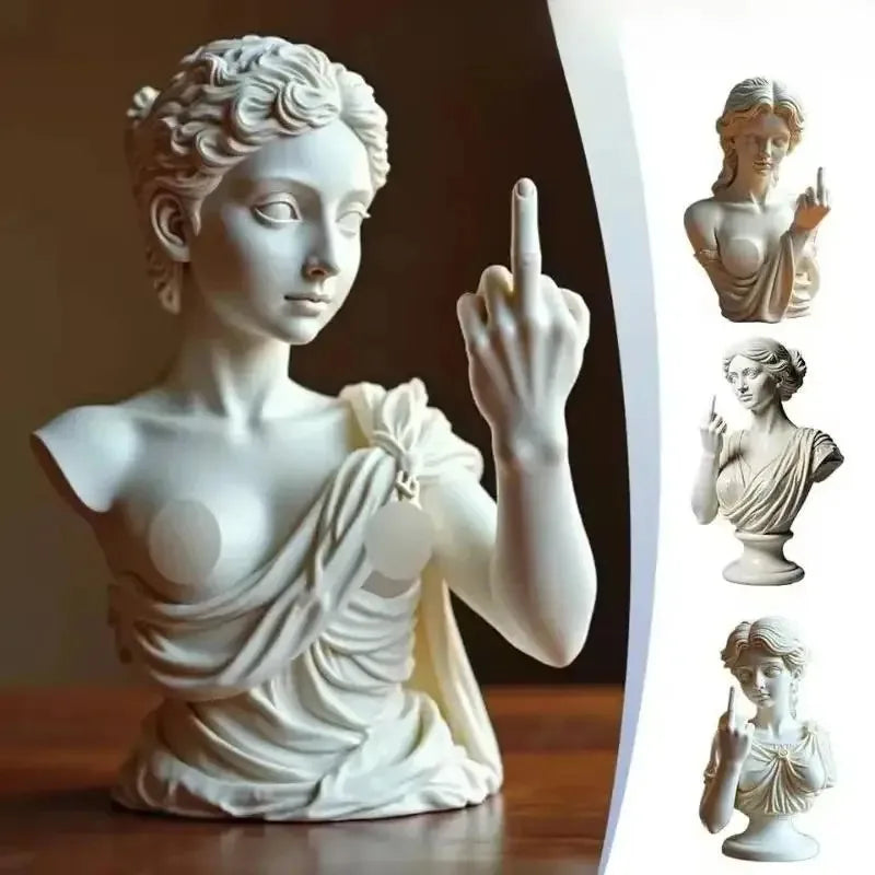 Estátua da deusa da Vienna com o dedo médio acima ornamentos paródia deusa ornamentos design exclusivo decoração de casa de escritório