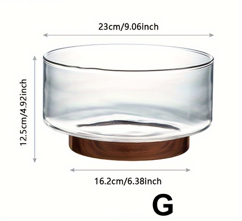 Nordic Glass Fruit & Salad Bowl with Wooden Base
