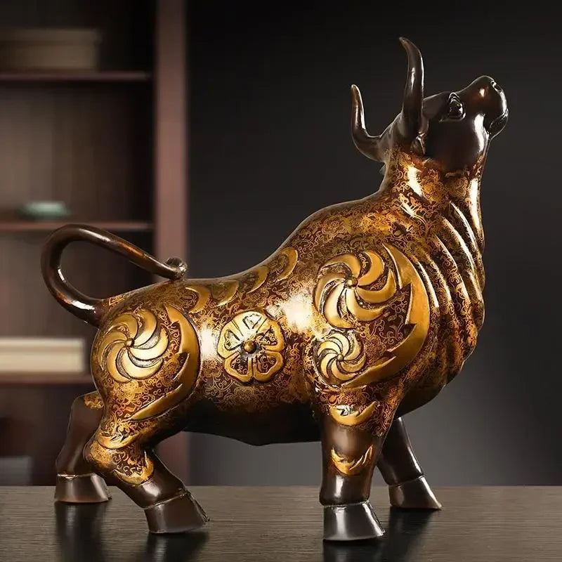 Ornamento animal de vaca de cobre Feng Shui, decoração de mesa de escritório em casa pintada