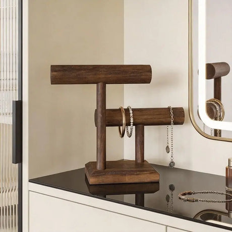 Suporte de relógio de madeira, torre de exibição, organizador de joias para pulseiras e colares, organizador de suporte de relógio