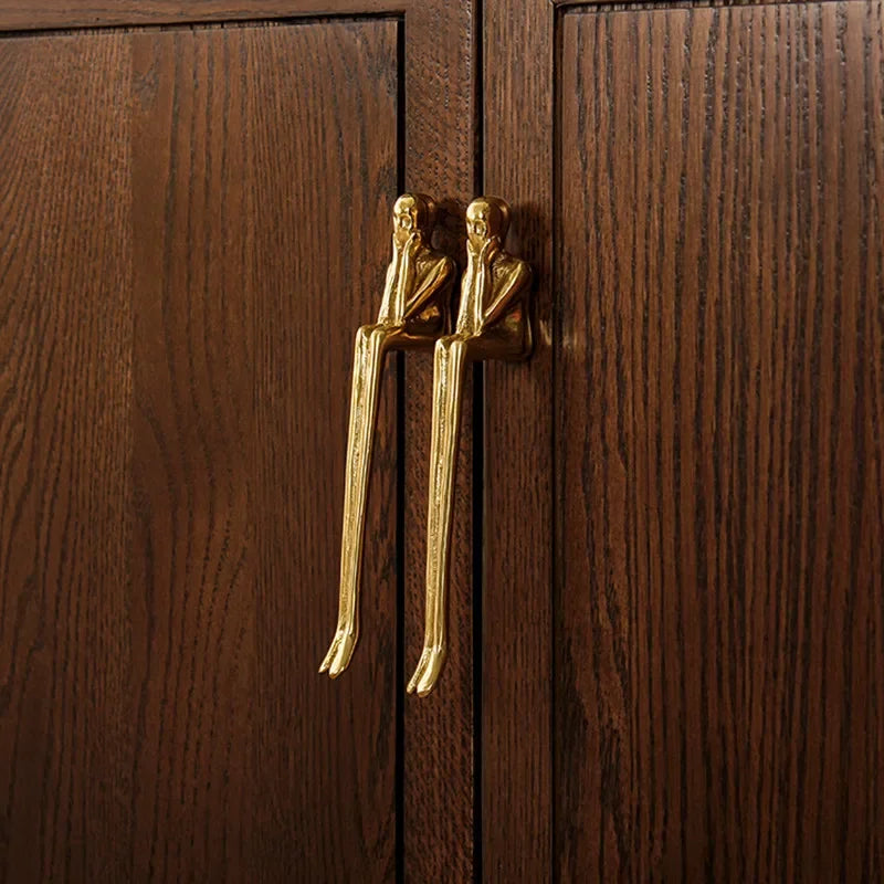 Puxador de bronze nórdico moderno simples guarda-roupa porta gaveta luxo humanóide armário cobre criativo alça longa puxadores gaveta