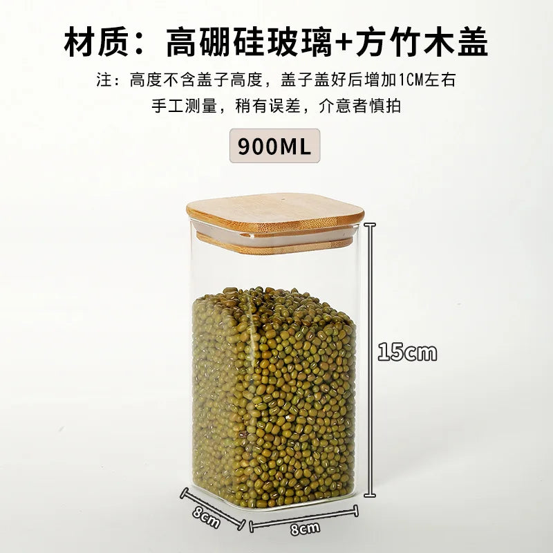Square Glass Storage Jar with Bamboo Lid