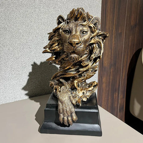 Estética leão figura resina estátua nordic vintage leão estatueta escultura decoração de luxo sala estar acessórios mesa