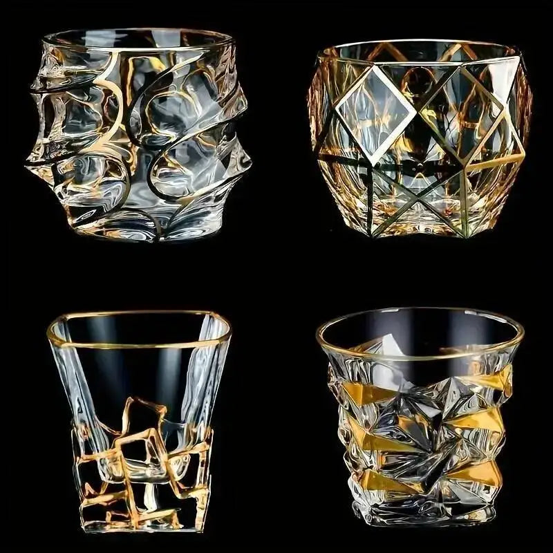 Copo de uísque de luxo com linha dourada, copos de cristal luxuosos pintados, brilhantes, multiuso, copo de vinho, cerveja, coquetel