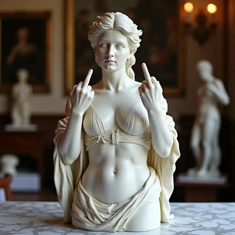 Estátua da deusa da Vienna com o dedo médio acima ornamentos paródia deusa ornamentos design exclusivo decoração de casa de escritório