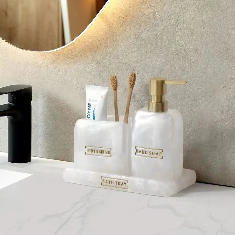 Imprensa mão desinfetante garrafa hotel banheiro alto nível de aparência dispensador garrafa decoração do banheiro escova de dentes titular bandeja conjunto