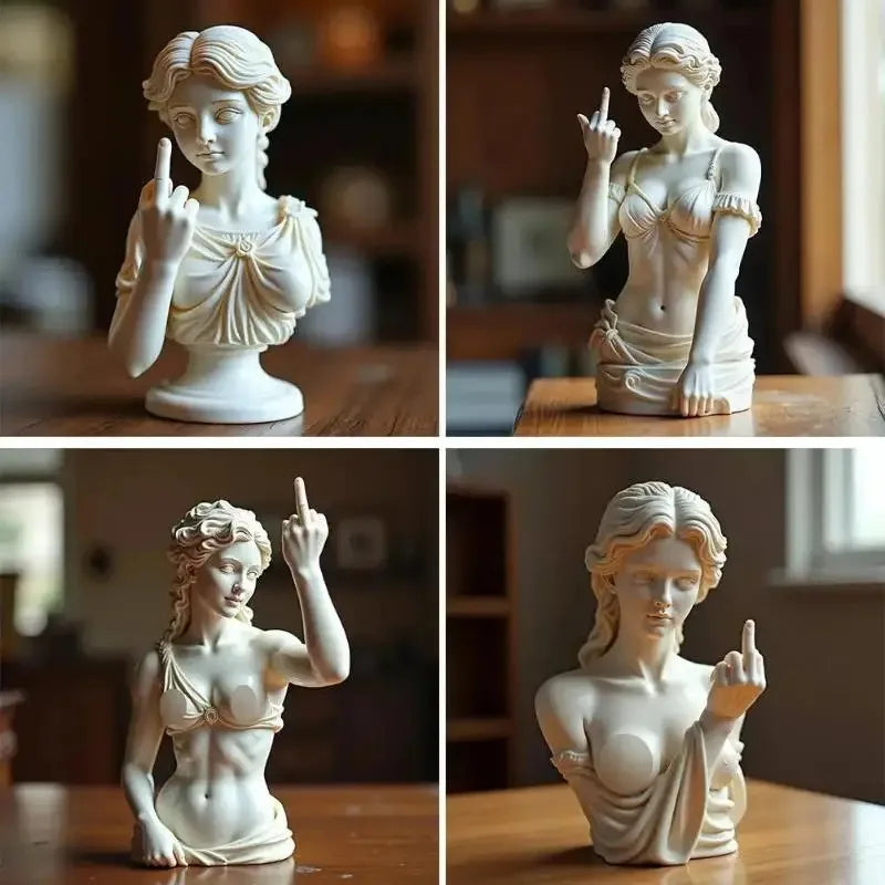 Estátua da deusa da Vienna com o dedo médio acima ornamentos paródia deusa ornamentos design exclusivo decoração de casa de escritório