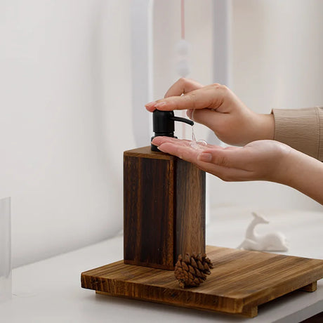 Dispensador de Sabonete de Madeira Elegante para Higienizador de Mãos e Loção - Acessório Ideal para Casa e Viagem