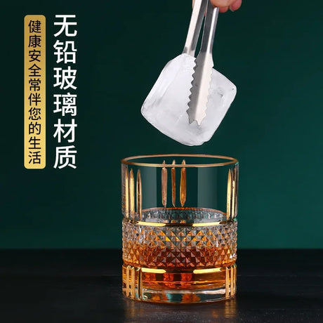 Copo de uísque de estilo europeu com alto senso de mestre doméstico, vidro dourado pintado à mão, vidro Xo forte, luxo Phnom Penh