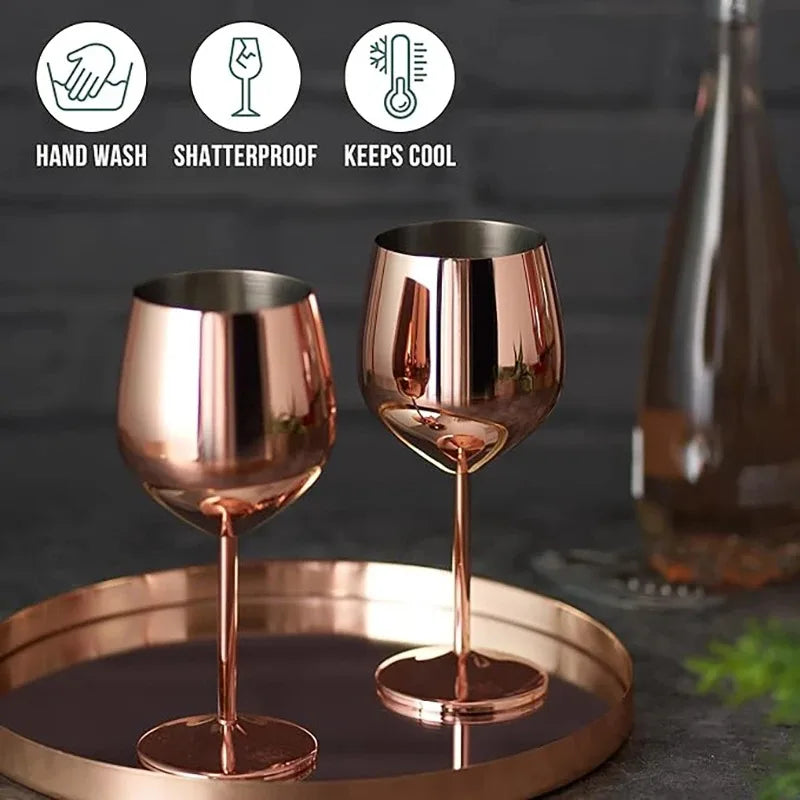 Cálice de vidro de vinho de aço inoxidável 500ml 304 ouro rosa prata cor dourada, copo de metal durável para vinho tinto champanhe bar festa