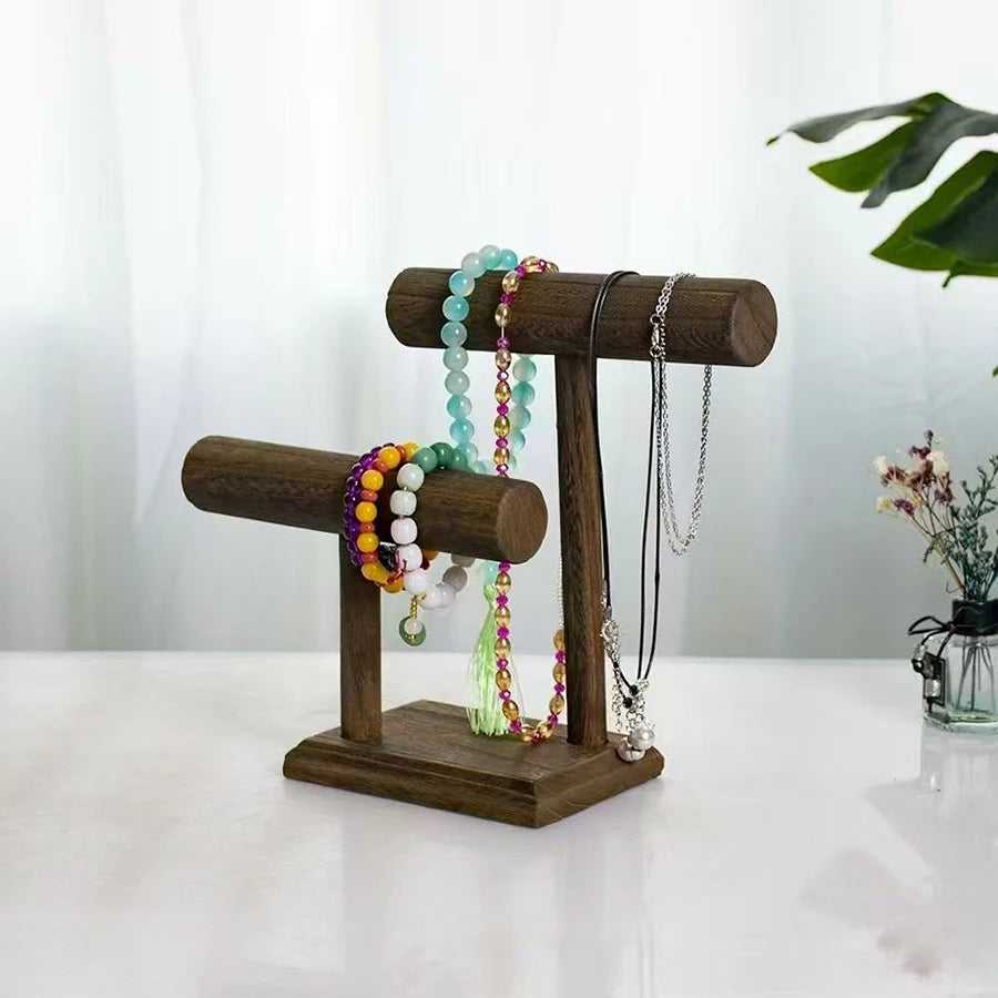 Suporte de relógio de madeira, torre de exibição, organizador de joias para pulseiras e colares, organizador de suporte de relógio