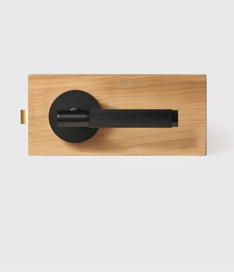 Nurlin conjunto de fechadura de nível de maçaneta de porta linear de latão americano, passagem de encaixe, manequim de privacidade, bronze fosco, preto e dourado