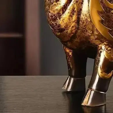 Ornamento animal de vaca de cobre Feng Shui, decoração de mesa de escritório em casa pintada