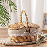 Cesta de piquenique de vime artesanal com alça cesto de piquenique multi-purpose salgueiro tecido caixa de armazenamento acampamento ao ar livre cesta de frutas