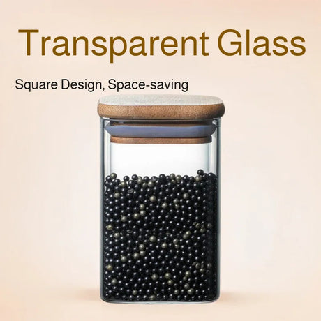 Recipiente de armazenamento de vidro quadrado, jarra transparente hermética com tampa para cozinha, despensa, armazenamento de alimentos secos, açúcar, café, chá, lanches