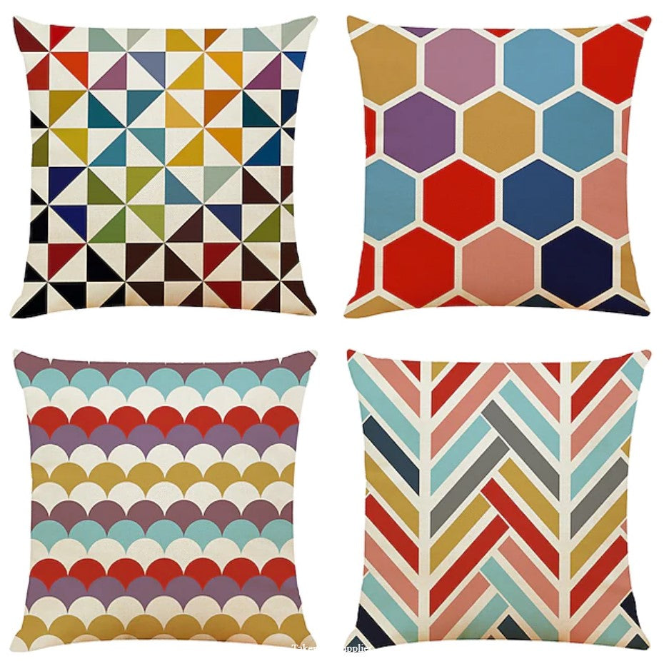 Colourful Geometric Cushion Covers – Set of 4, 45 × 45cm