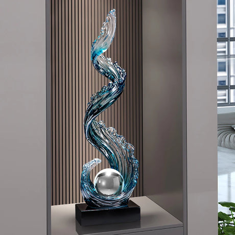 Decoração de casa decorações de subindo de vento e água, escultura de resina azul luxo sala de estar entrada decoração de arte vertical personalizada
