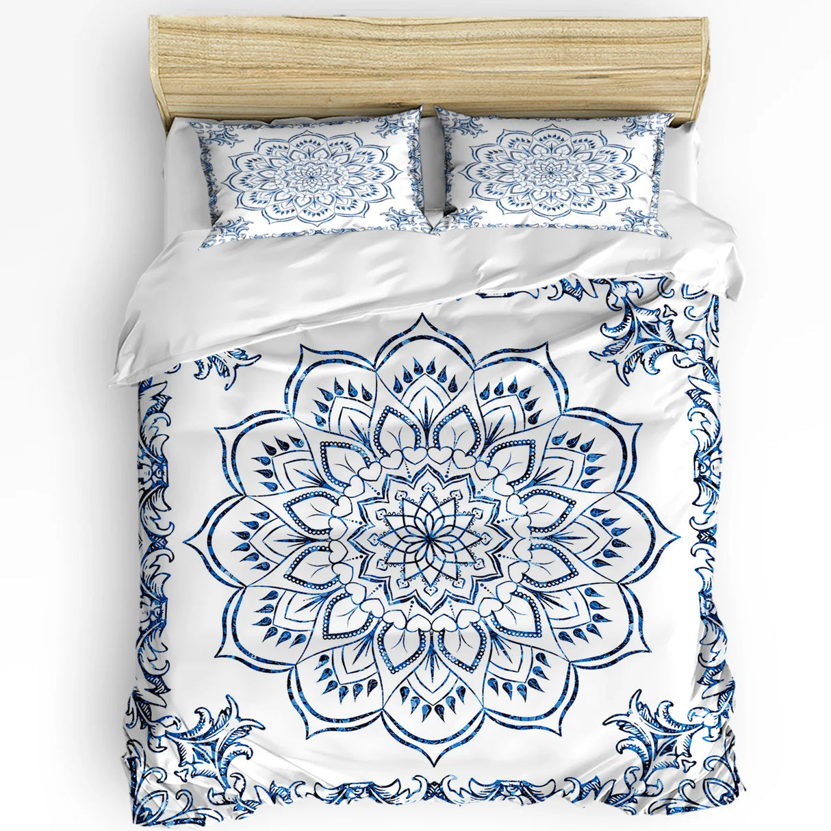 Mandala retro azul boêmio capa de edredão com fronha personalizado consolador 3 pçs conjunto cama colcha capa cama casal têxtil casa