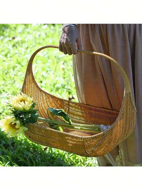 1pc cesta de tecido portátil para frutas, vinho, flores, piquenique, presente, sala de jantar e decoração de casa, multifuncional e portátil