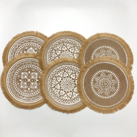4 pçs/6 pçs natural vintage juta tecido placemats estilo boêmio festa decoração pendurado decoração de parede tapete vaso