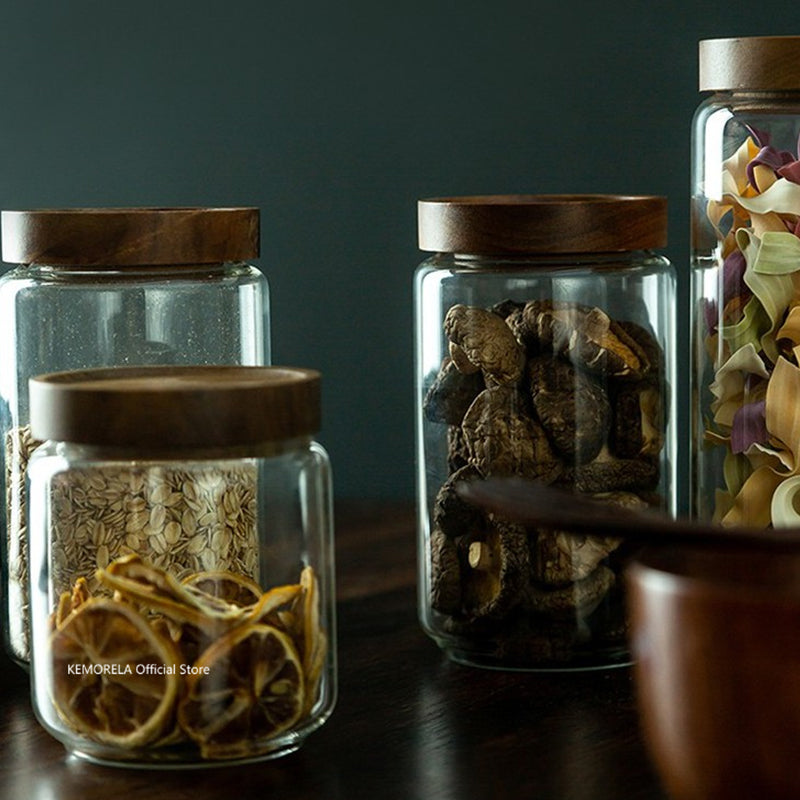 Borosilicate Glass Storage Jars with Wooden Lids