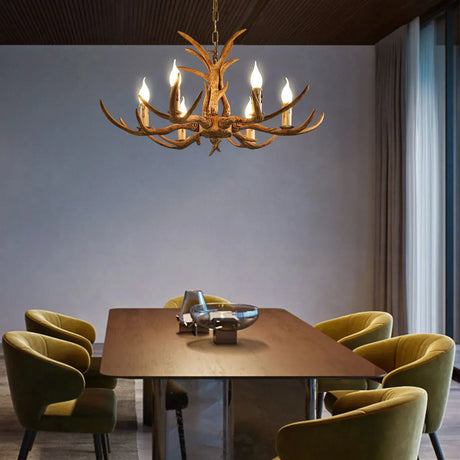 Lustre retrô marrom antler 6 cabeças chifre de veado luminária pendente de teto 220V