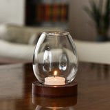Nordic Glass Tealight Candle Holder with Wooden Base