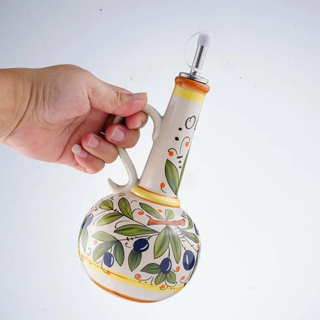 Garrafa de óleo de cerâmica pintada à mão, armazenamento de cozinha, dispensador de óleo de vinagre nórdico, utensílio de cozinha para uso doméstico, jarra de tempero de cozinha