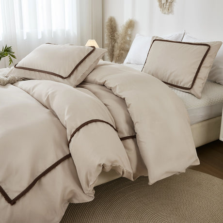 3 pçs bege conjunto de capa edredão bola consolador capa linha geométrica conjunto cama macio leve para baixo conjunto toda a temporada
