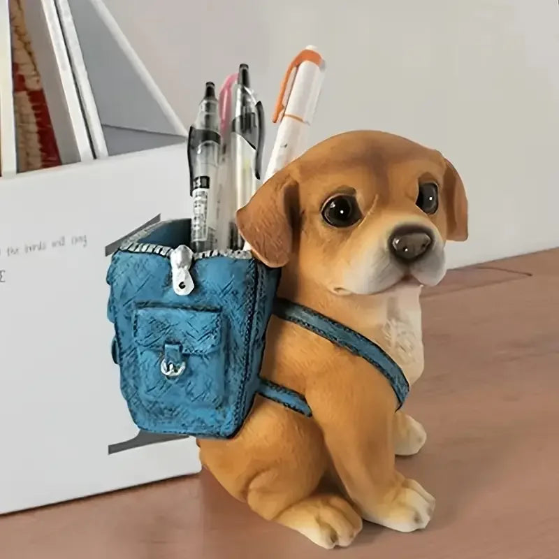 Miniso suporte de caneta de cachorro fofo de desenho animado, decoração de mesa de resina para escritórios, casas, presente de aniversário perfeito para estudantes, jovens e adultos